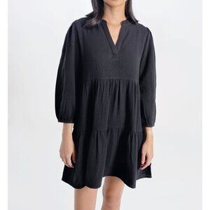 ECHO Black Cotton Gauze Kiki Mini Dress Beach Cover-up | NWT